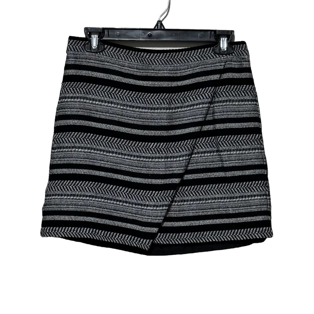 J. Crew Mini Skirt Womens Size 2 Gray Black Stipe Wrap Y2K 90s Academia Preppy